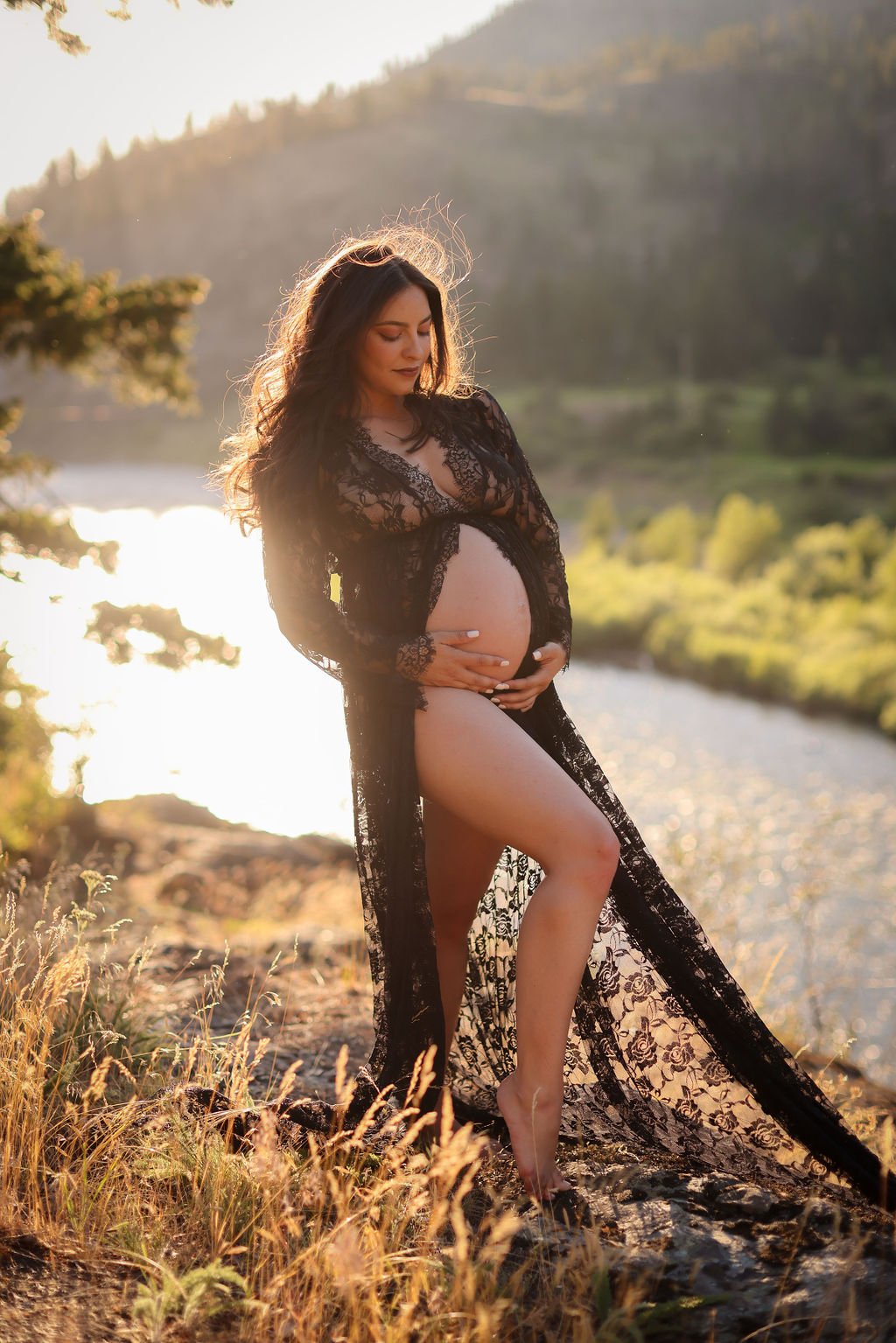 Gorgeous maternity portrait of woman in gown in Montana.jpg