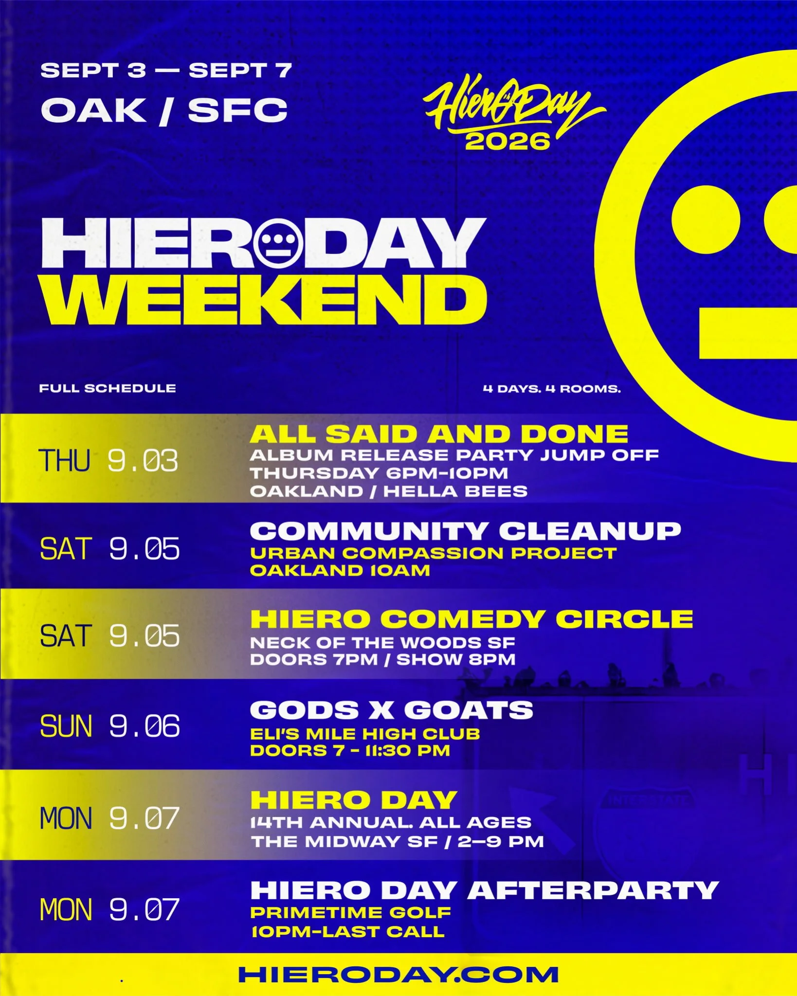 Hieroday 2026 at The Midway San Francisco featuring Killer Mike, DJ Jazzy Jeff, Hieroglyphics, Mereba and more.