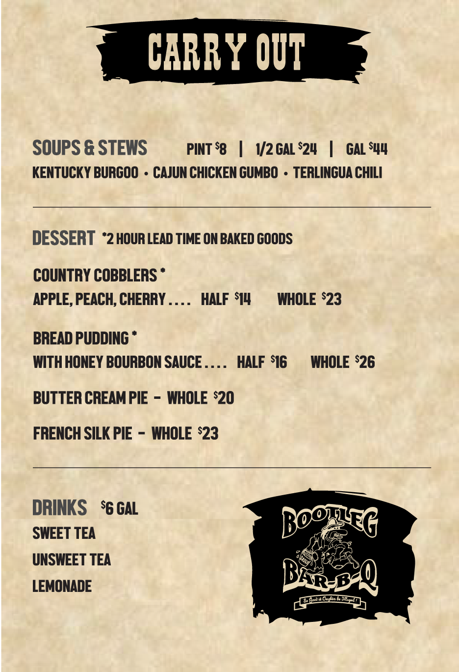 Menu — Bootleg BarBQ