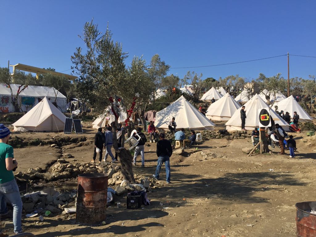 Makeshift camp outside Moria on the Greek island of Lesvos for non registered refugees, this camp no longer exists. February 2016.
