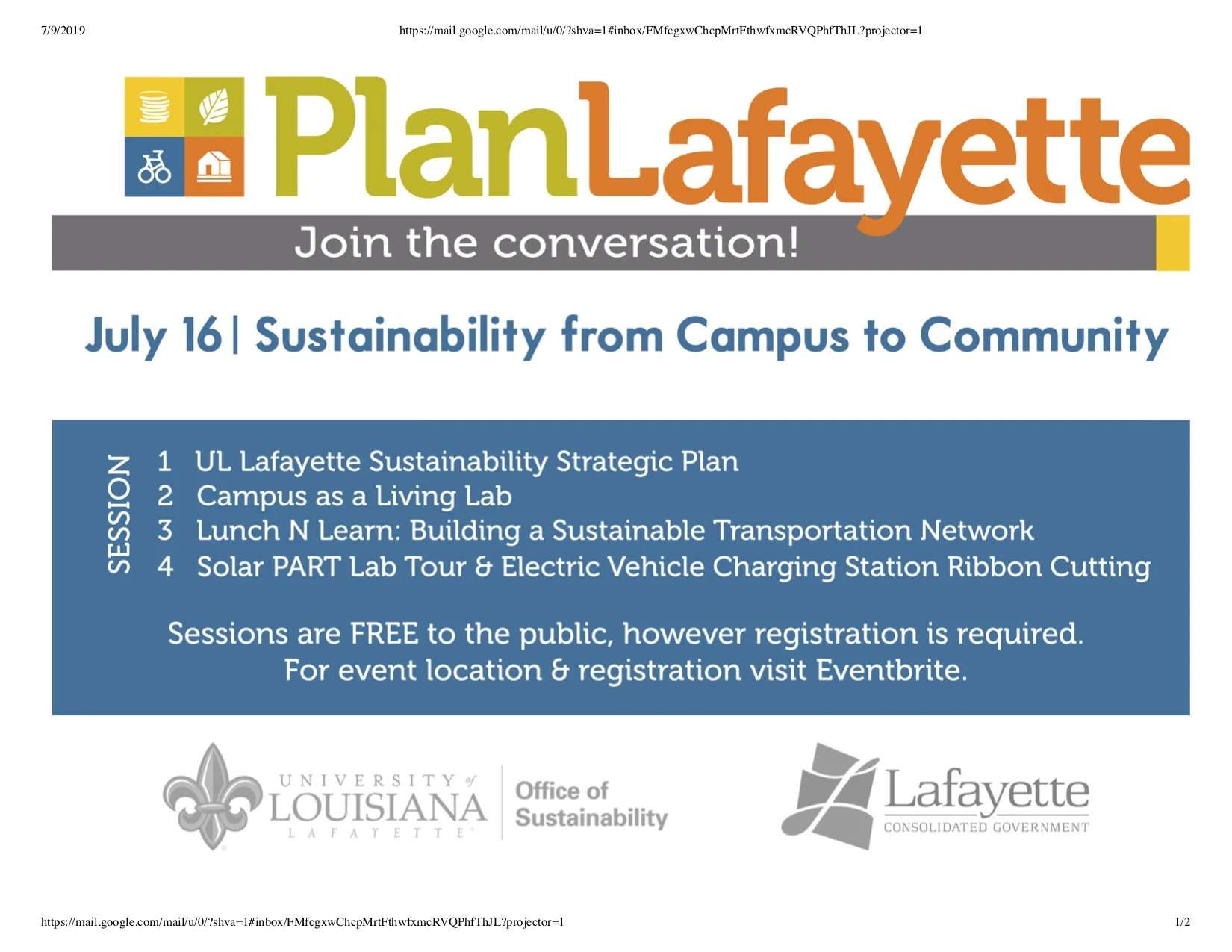 SAVE THE DATE!   PlanLafayette .    Sustainability from Campus to Community