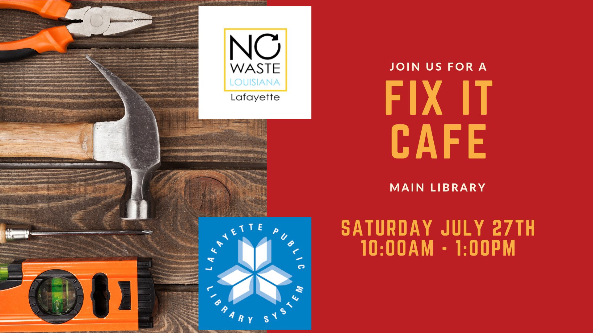  Fix It Café will be hosted by the Lafayette Public  Library