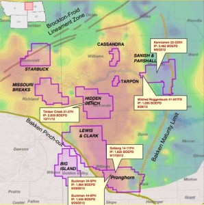 Whiting Petroleum Bakken Shale Map