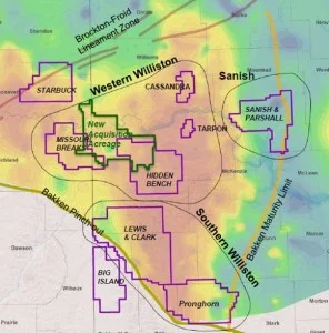 Whiting Petroleum Bakken Acquisition Acreage Map - August 2013