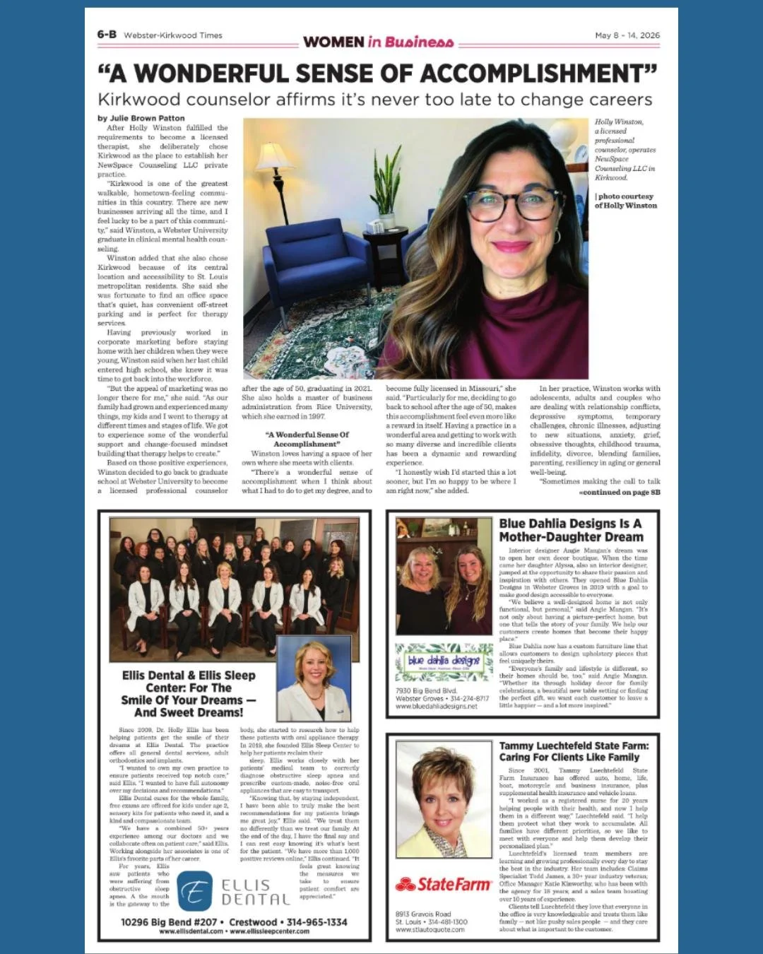 We&rsquo;re proud to support the Webster-Kirkwood Times Women in Business issue and celebrating the incredible women and local businesses that make our community so strong.

At Ellis Dental, Dr. Holly Ellis and our team are passionate about creating 