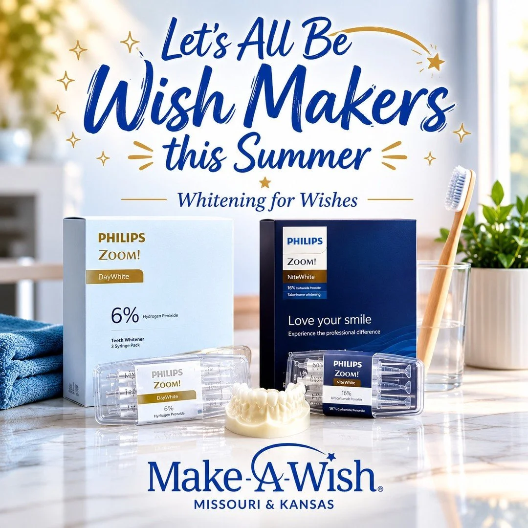 Have you heard? We&rsquo;re donating 50% from sales of any of our three whitening products to Make-A-Wish Missouri &amp; Kansas this summer. And yes, that even includes our in-office whitening procedure. 

Come on in, Monday - Friday between 7 a.m. a