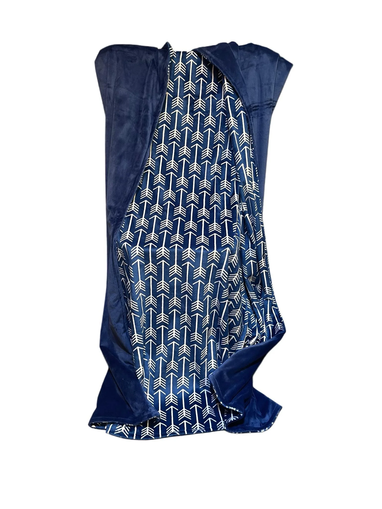 Navy arrows with navy flat minky Ultimate adult cuddler