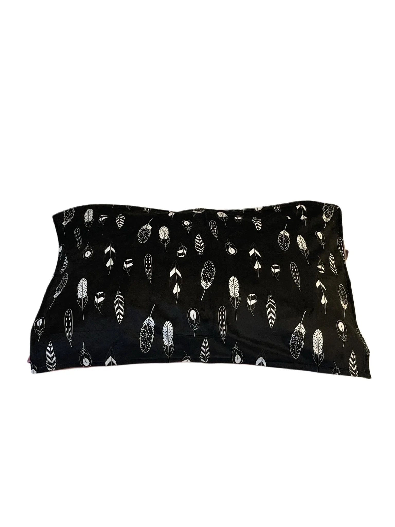 Minky Pillowcase-Black and white feathers