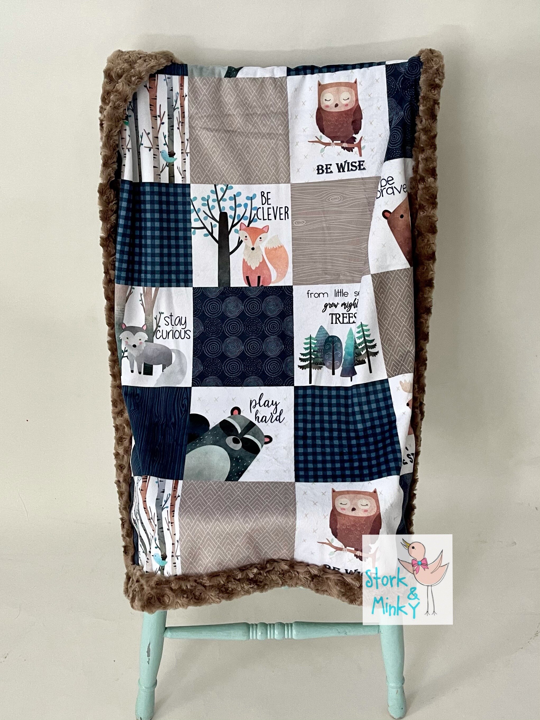 Navy and Tan woodland infant patchwork 