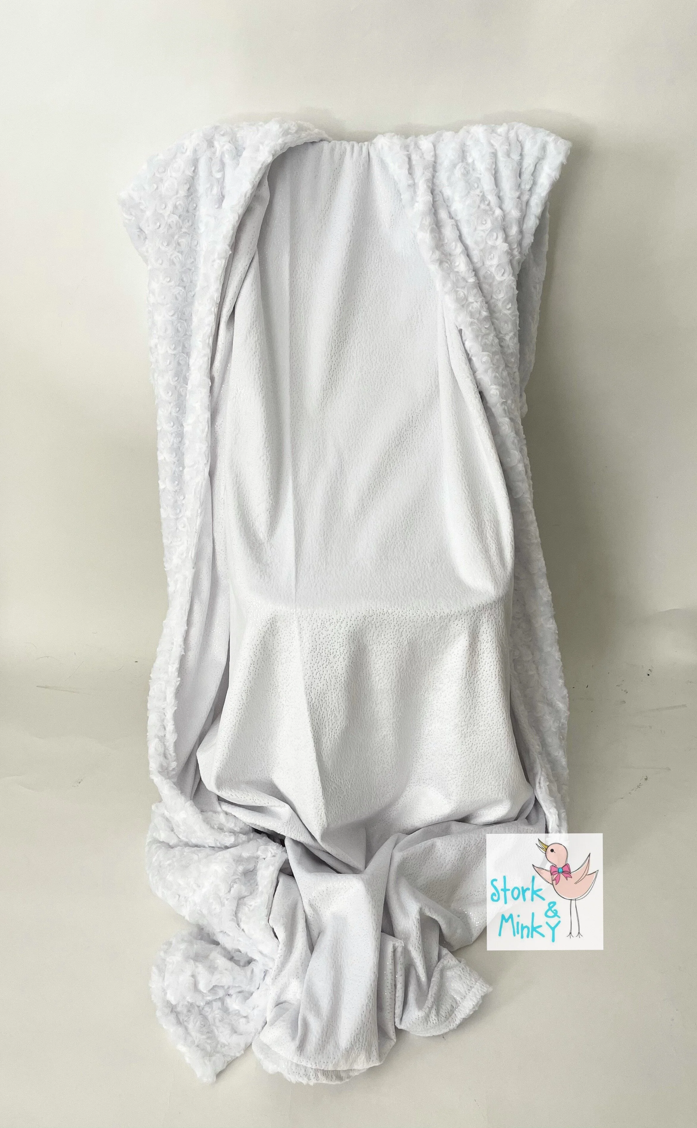 White silver sparkle with white plush Minky Blanket 
