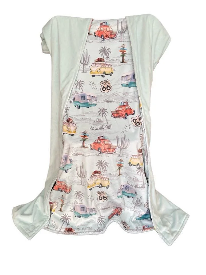 Route 66 with mint flat Minky Blanket