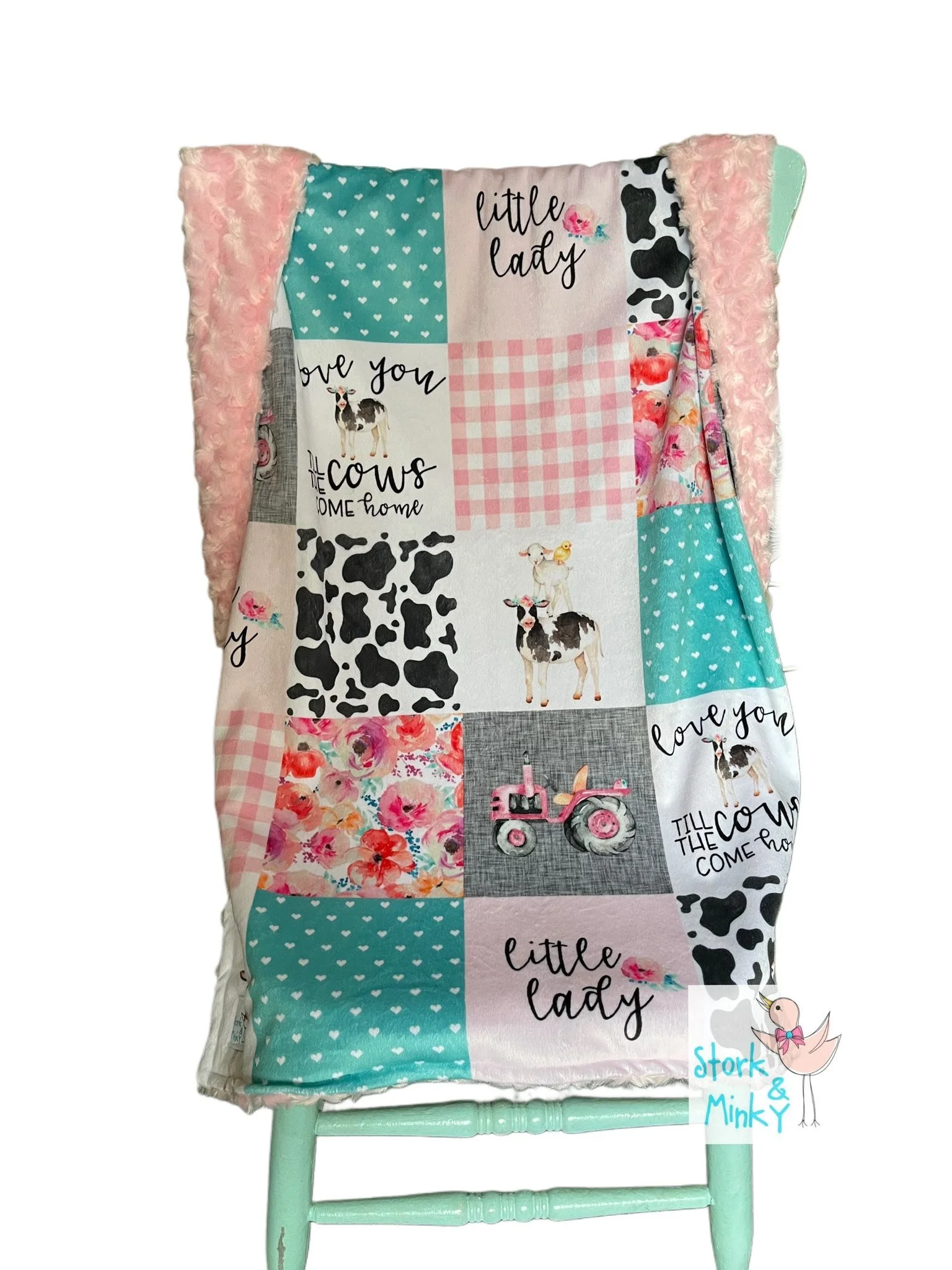 Infant pink little lady farm patchwork blanket
