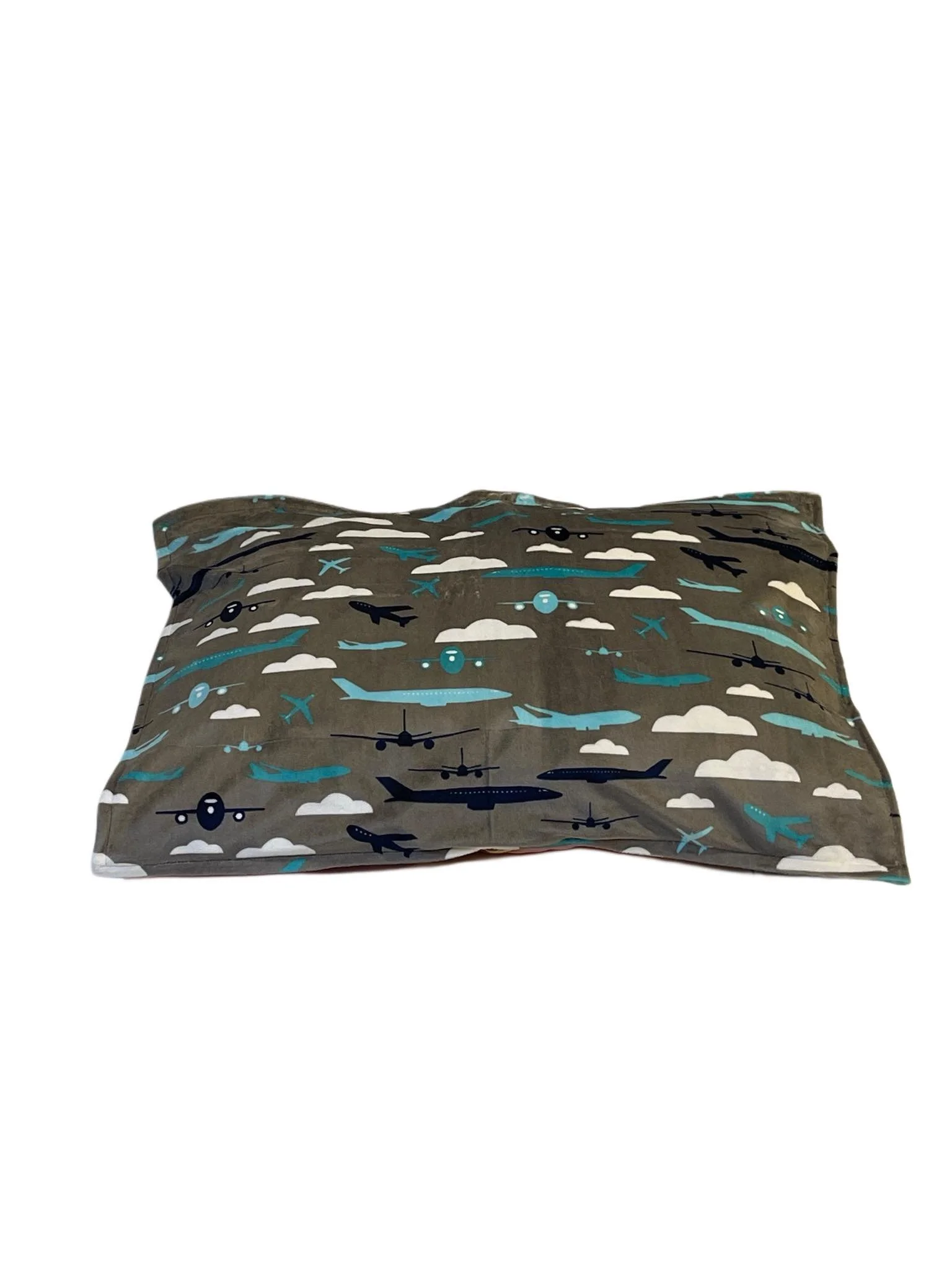 Minky Pillowcase-Teal grey airplanes