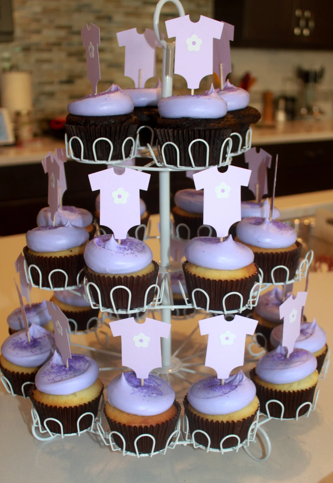Baby Girl Sprinkle Lavender Onesie Cupcake Toppers - OhSoFancyParty.com
