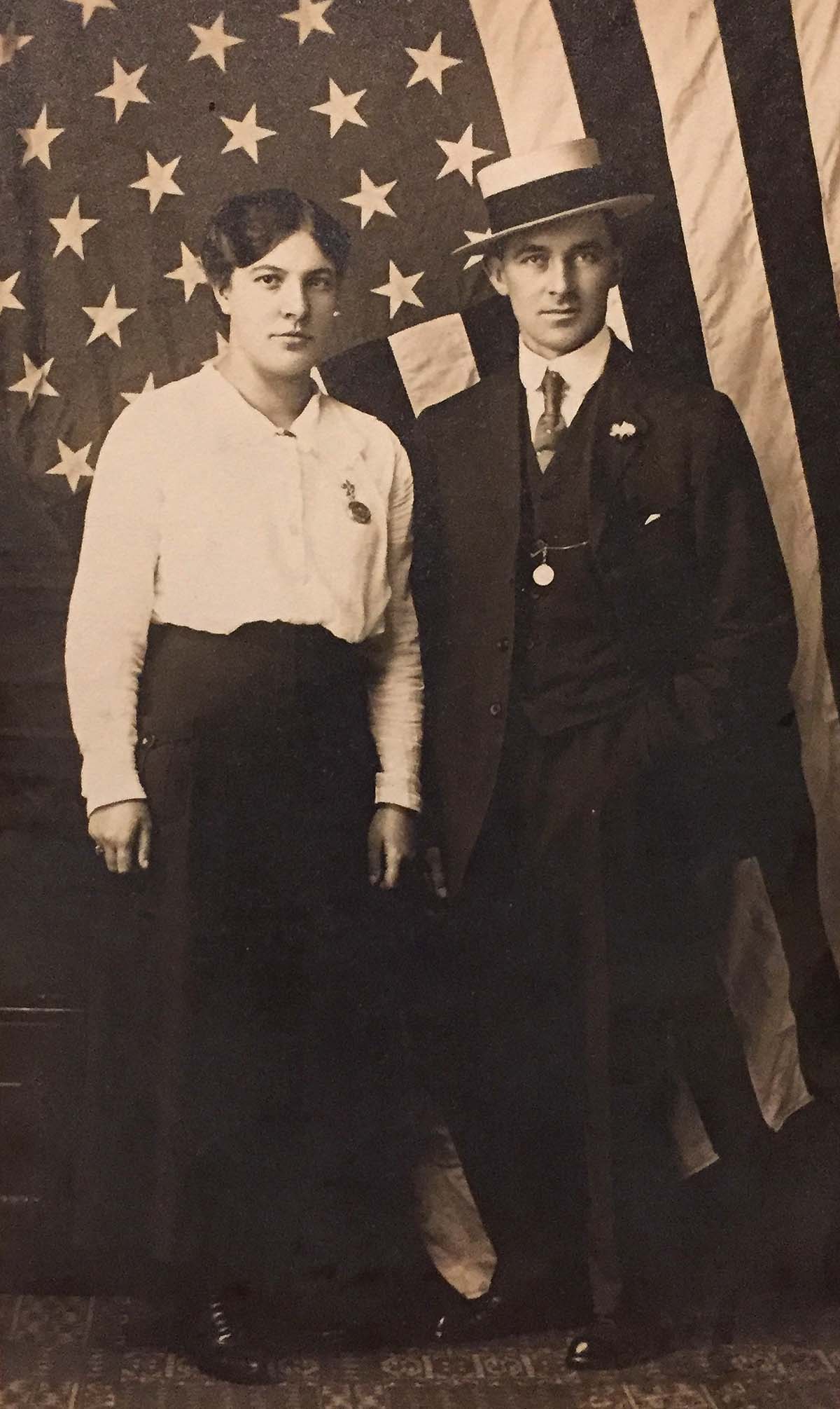 Lily (Kempson) and Matthew McAlerney on their wedding day, Feb. 20, 1917. They were married at St. Joseph Catholic Church in Seattle's Capitol Hill neighborhood, and had a brief honeymoon at the Hotel Sorrento.