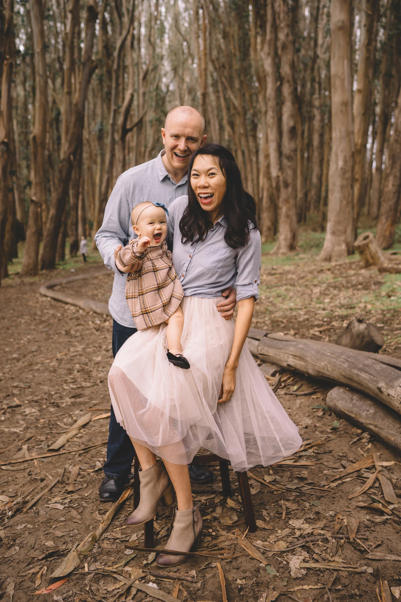 Baby girl's warm toned outfit (with hairband!) perfectly compliments her mom, Jade's tulle skirt. Great movement with this fabric.