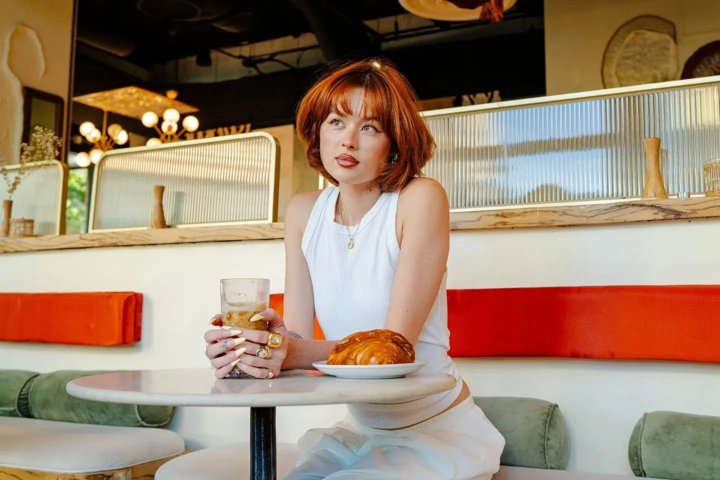 Why would meetings happen anywhere else when it's this pretty?

---
In frame: @keepingupwith_kimchiii and her amazing drinks + croissant at @flora_denver_ 🥐

Photographed by @marilee