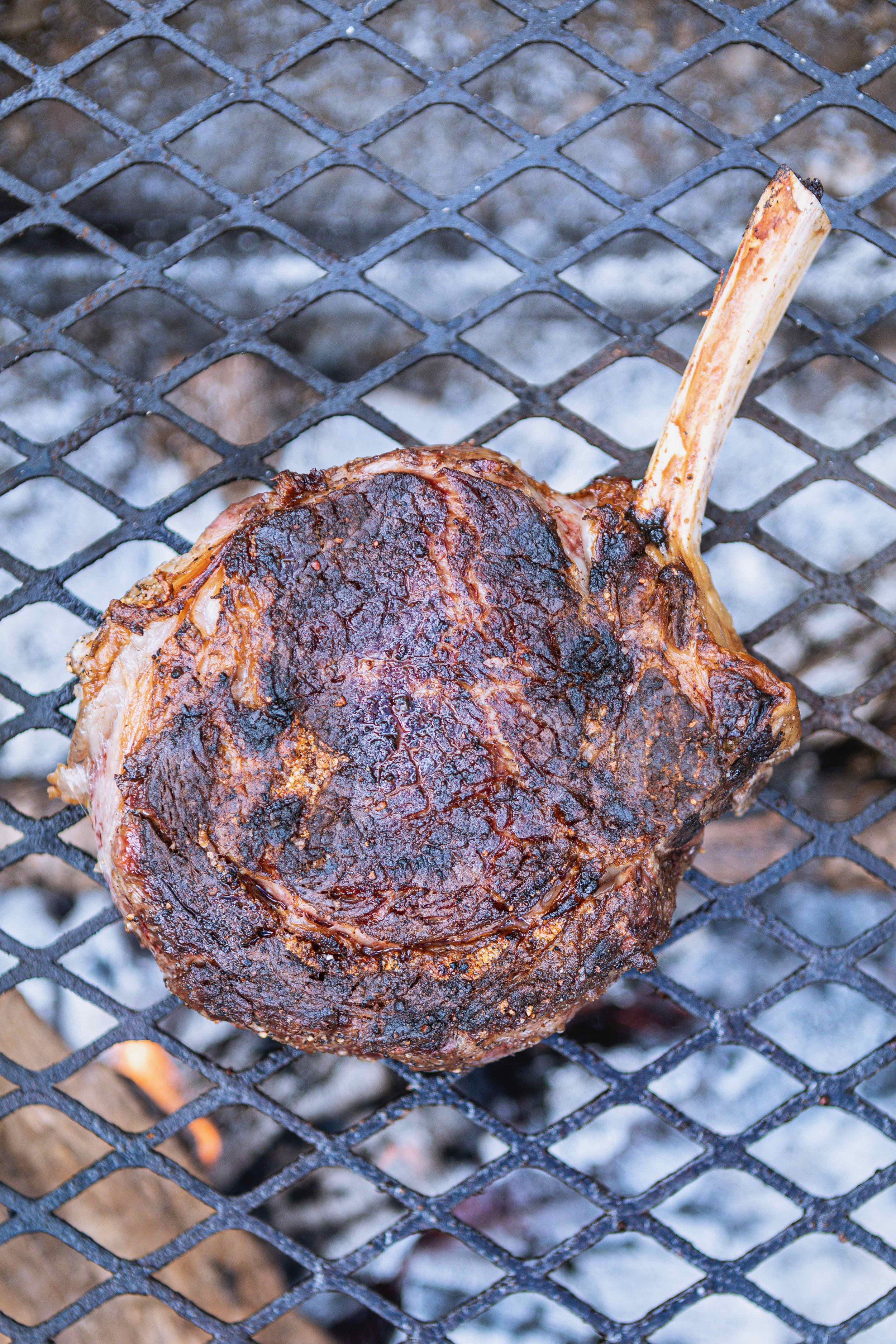 Grilled cowboy steak with red chimichurri sauce