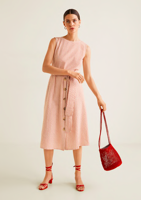 a striped midi in orangey red?!?! say no more!