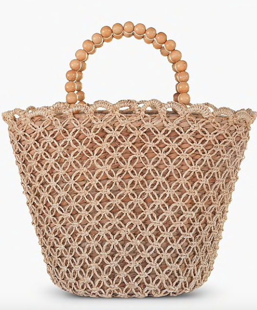 we adore the sweet beaded handle on this woven tote !