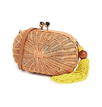 take a peek at the darling beaded tassel on this versatile rattan bag !