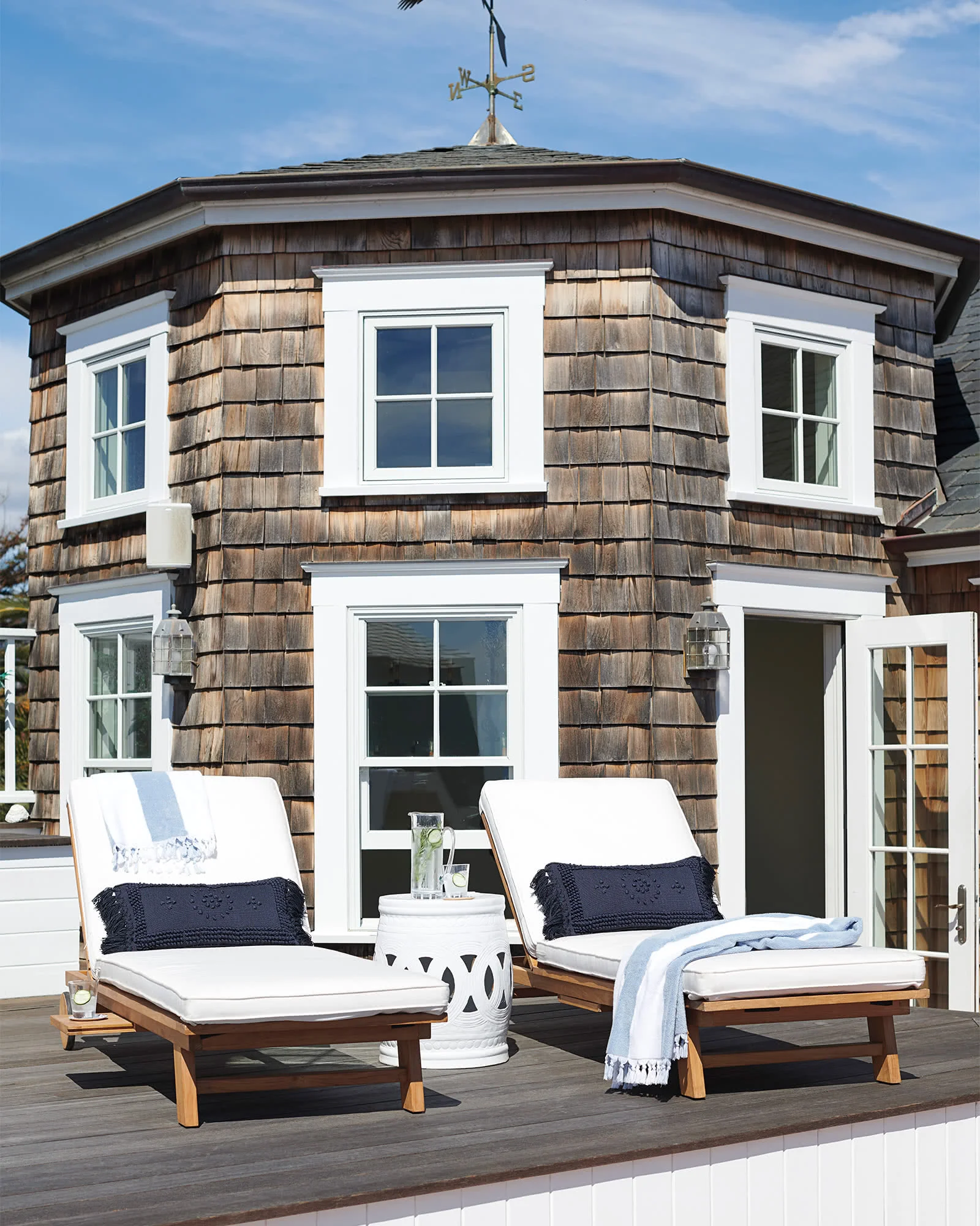 file this under places we’d like to be right now! great news - these teak chaise lounge chairs are 20% off today!