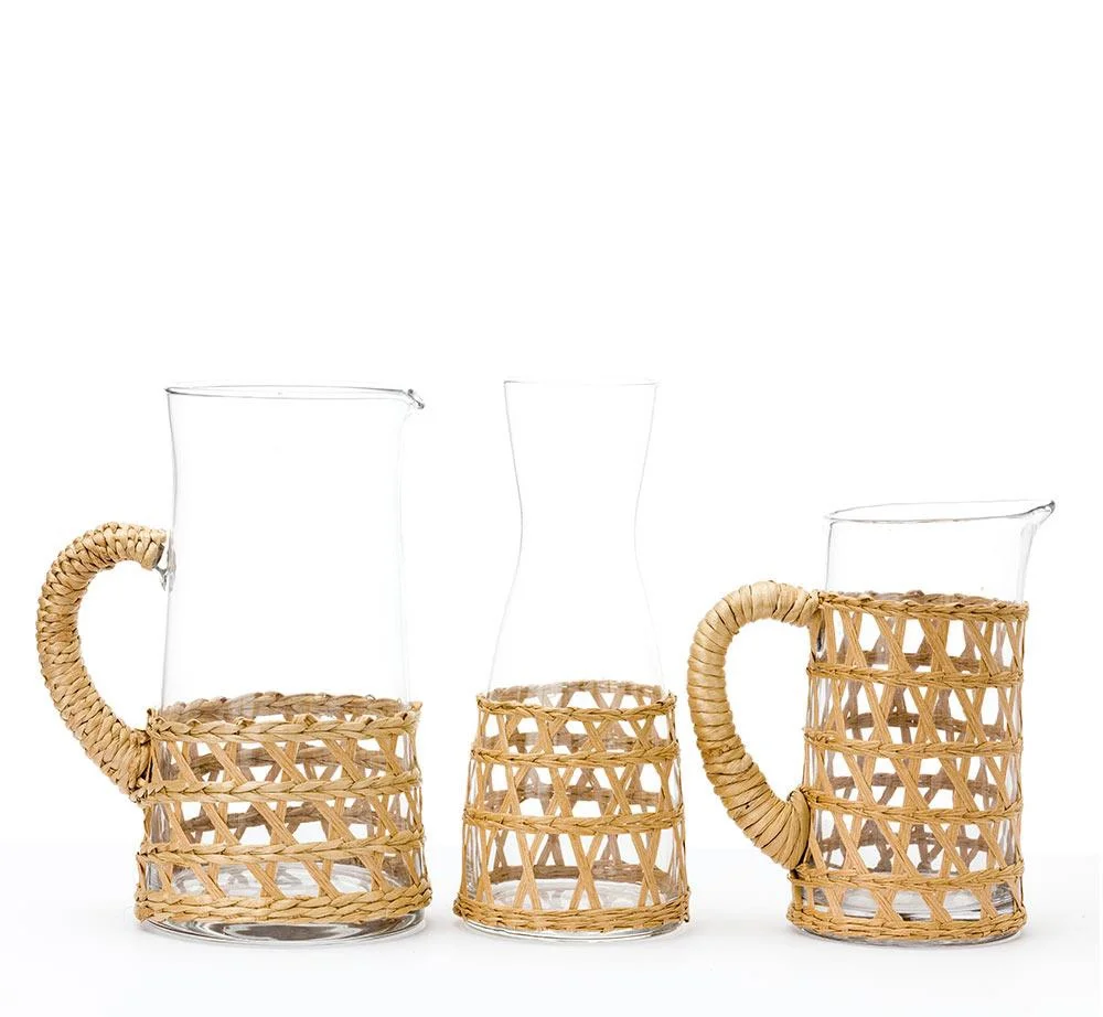 a nod to island living with these wrapped pitchers and carafes !
