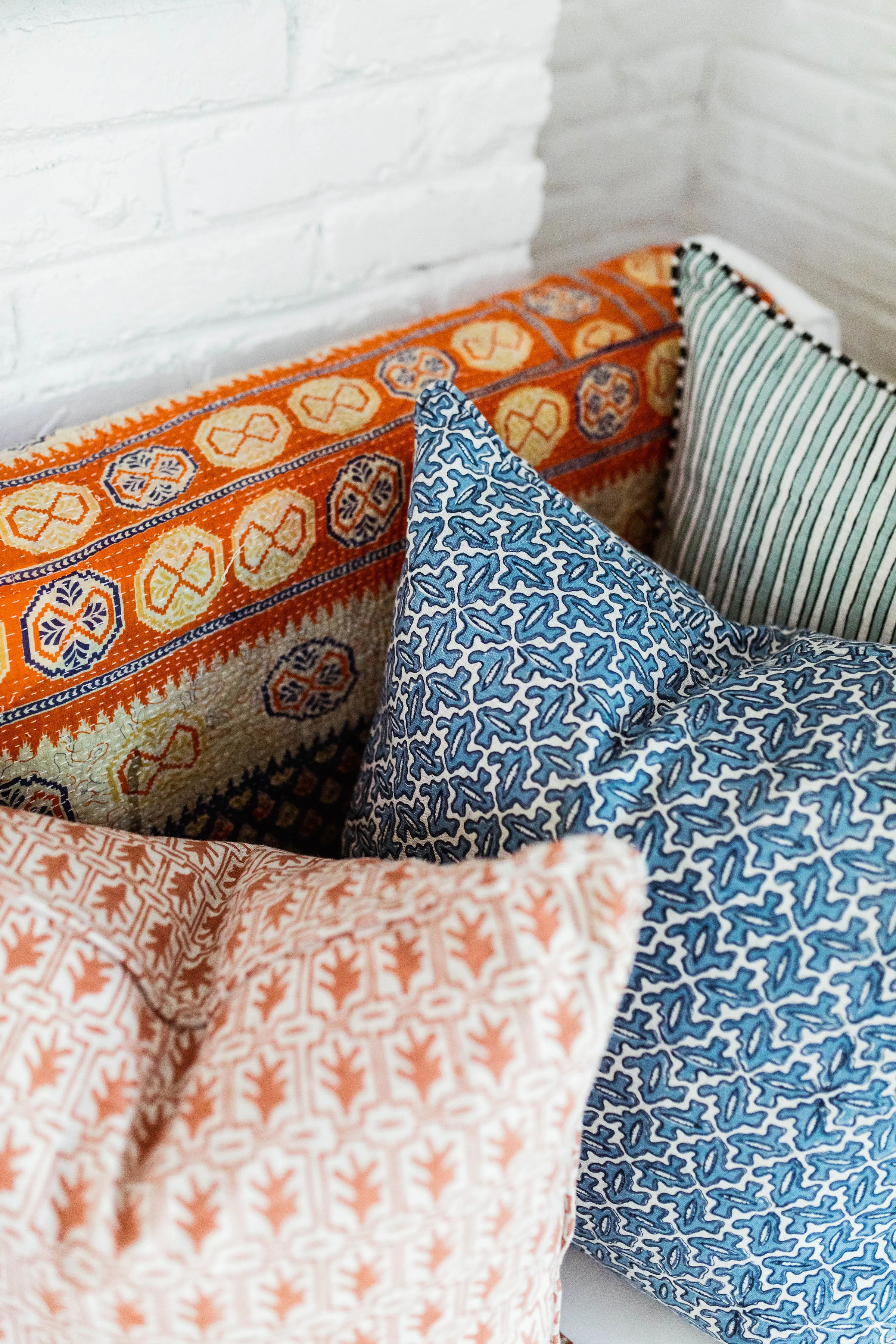 Reminiscent of antique provincial tiles this blue and white pillow has stolen our hearts!