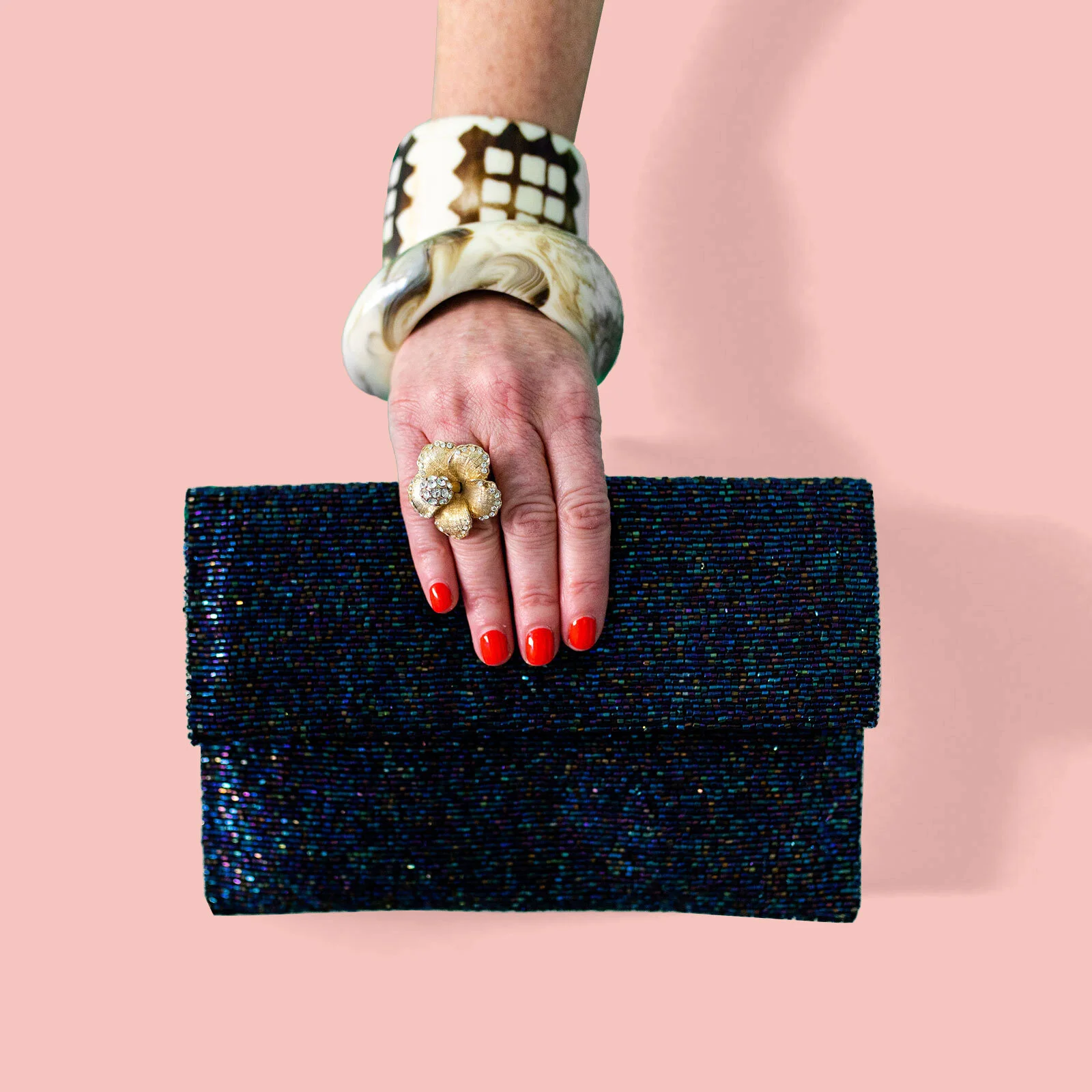 navy beaded bag