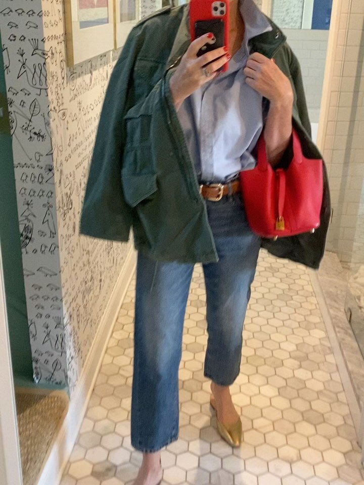 Outfit details as an almost 55 year old empty nester on the hunt for vintage treasures. &hearts;️ Swipe for the behind the scenes! 👀 PS Classic straight leg jeans under $60 = yes please! Comment SHOP below to receive a DM with the link to this post 