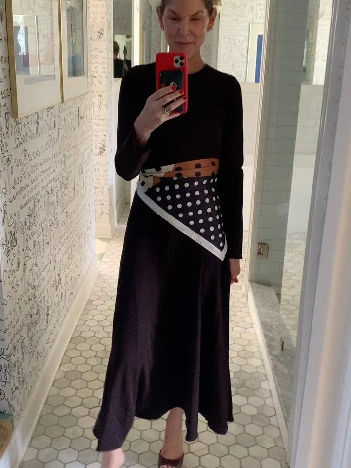 Proof that one really good dress can multitask: @mango brown midi, scarf tied at the waist today, at the neck tomorrow, and on repeat all spring long for dates and desk days alike. 🤎 Use code HELLO10 at checkout for 10% off these new favorites! #ad 