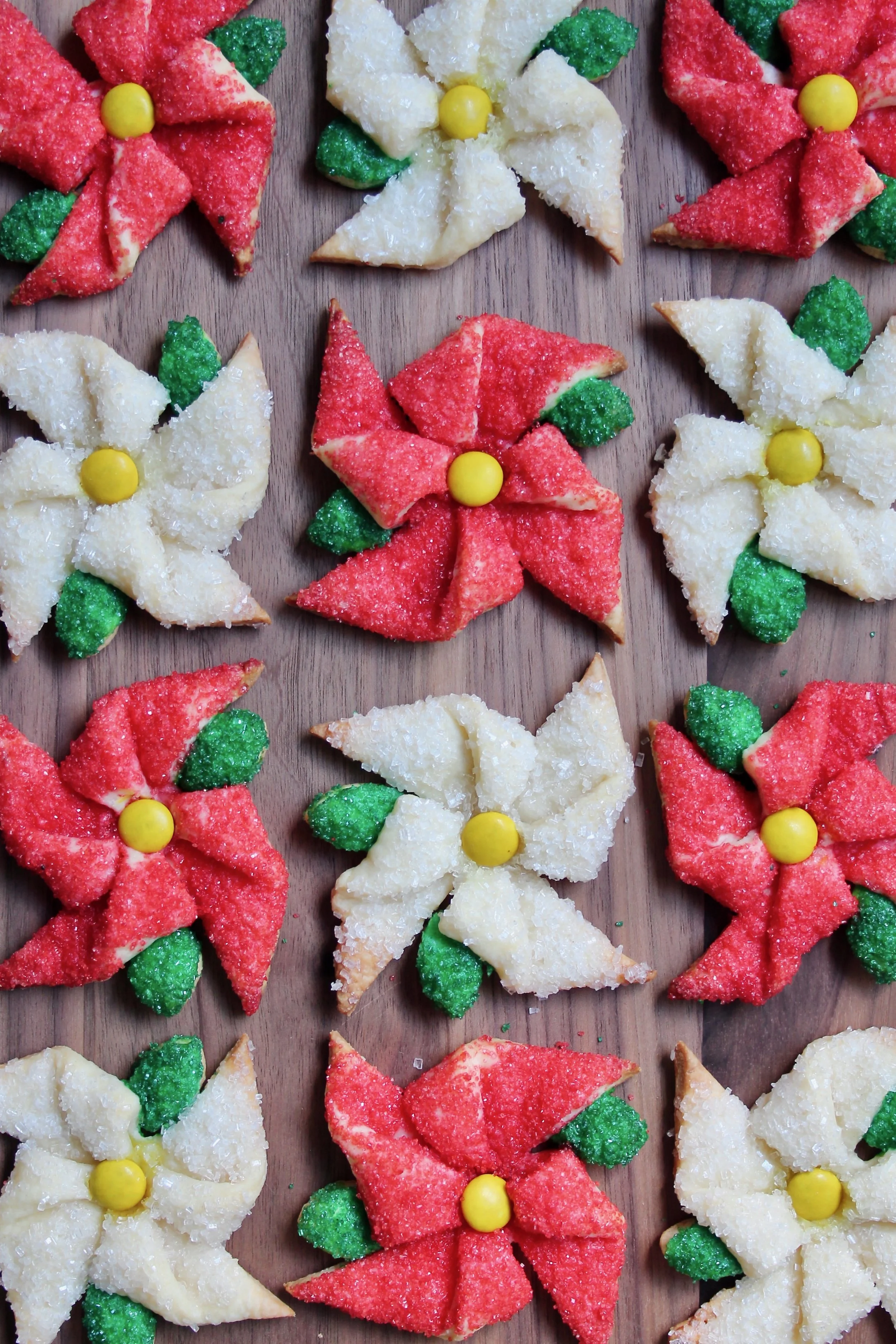 Poinsettia Pinwheel Cookies