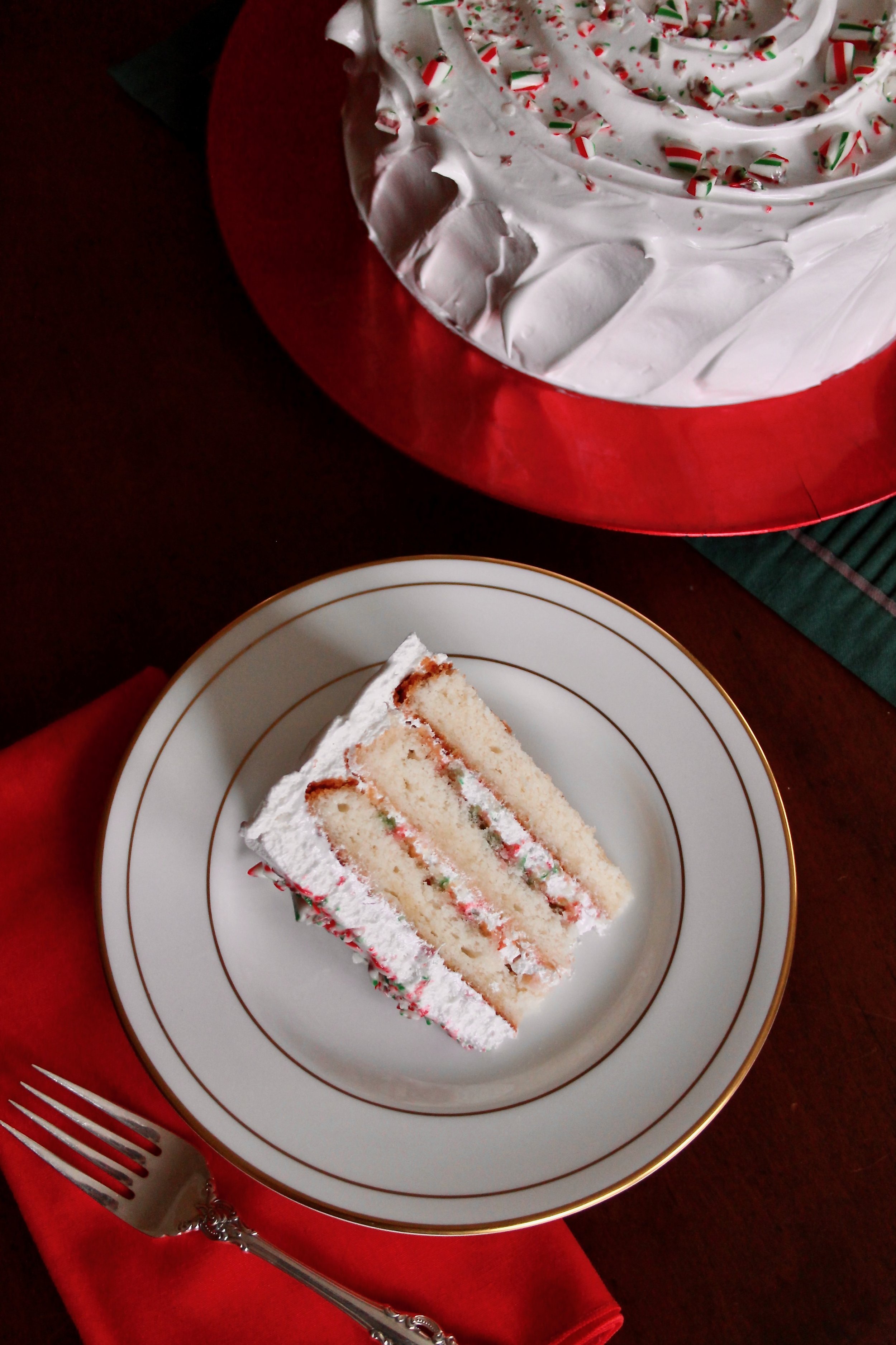 Peppermint Layer Cake with Candy Cane Frosting