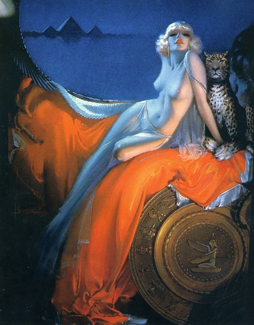 Cleopatra by Rold Armstrong . During Art Deco, artists exploited the story of Cleopatra and transformed her from an important historical figure to the coquette, lovely seductress and femme fatale of the Gilded Age, Only little symbols and exotic clothing help to identify this new Cleopatra.