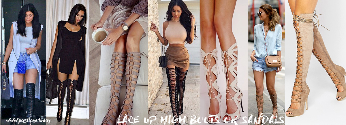 Summer 2016 shoes trend. Knee high boots and sandals