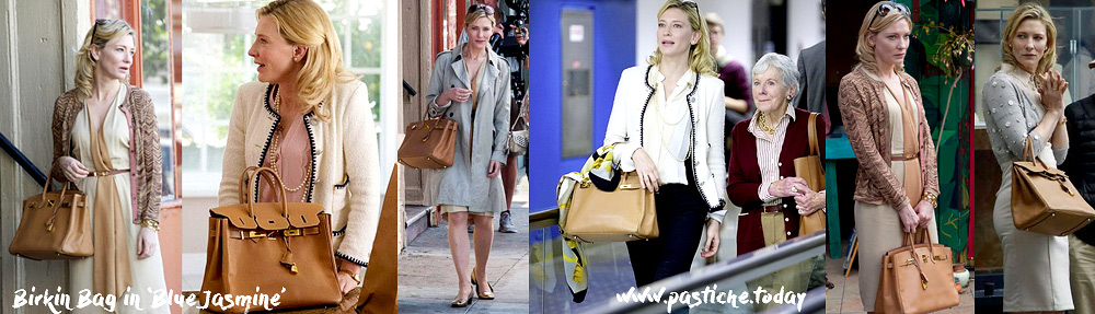 All looks of Cate Blanchett in Blue Jasmine film. Outfits with Hermes Birkin bag -her signature.