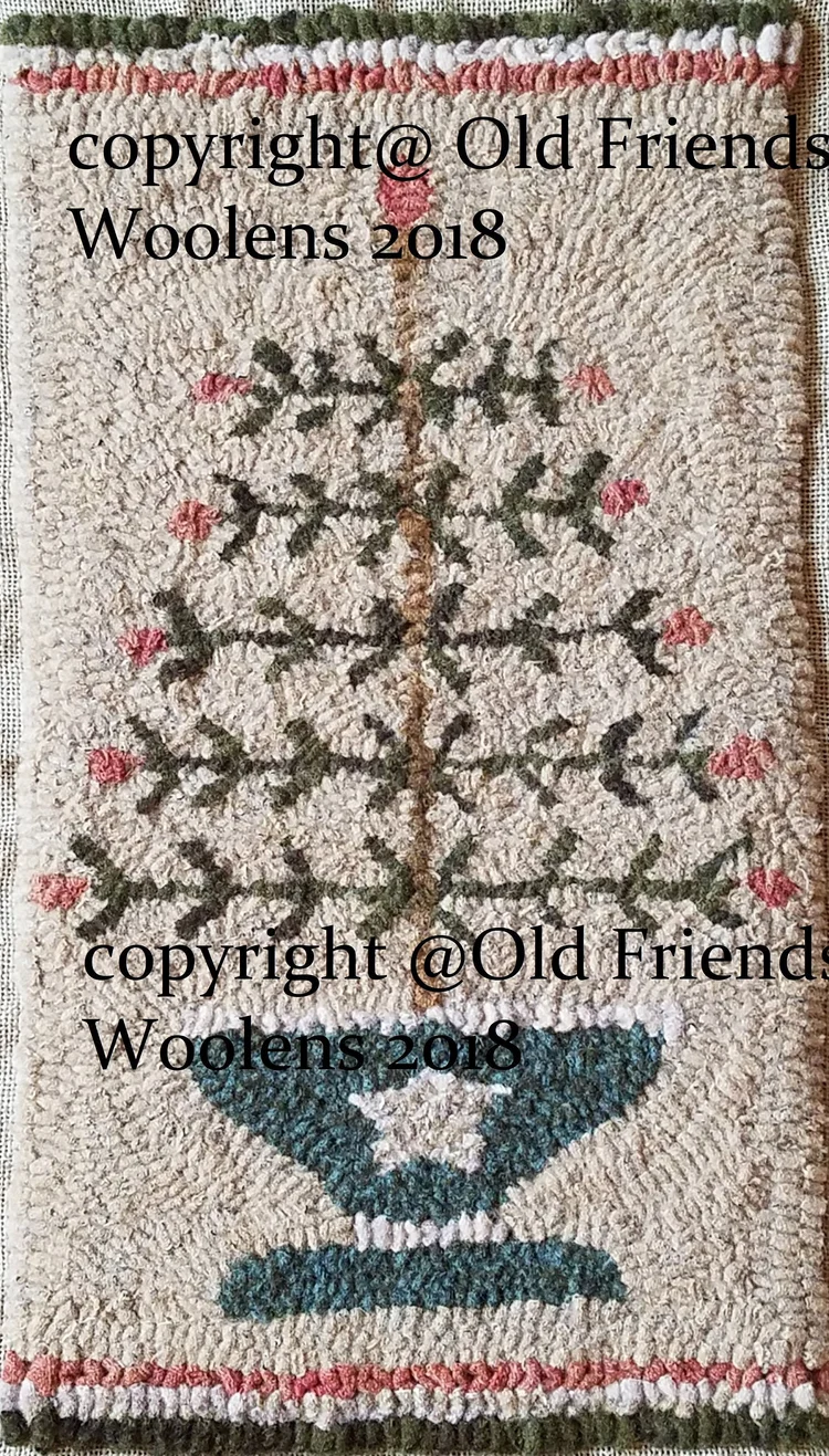 Old Feather Tree Hooked Rug Pattern — Old Friends Woolens, image size:750x1317