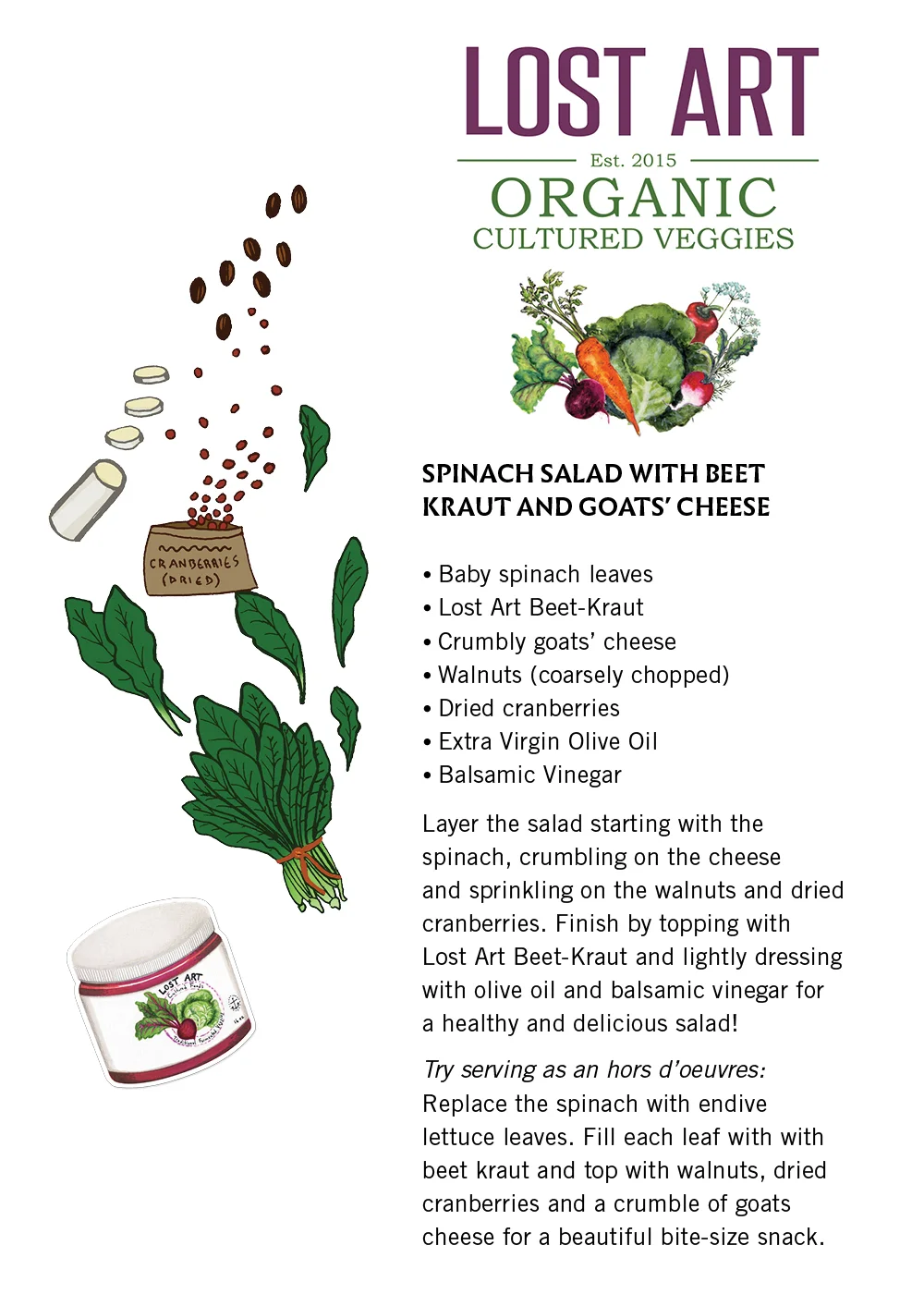 Beet Kraut: Spinach Salad with Goats’ Cheese (click to enlarge & print)