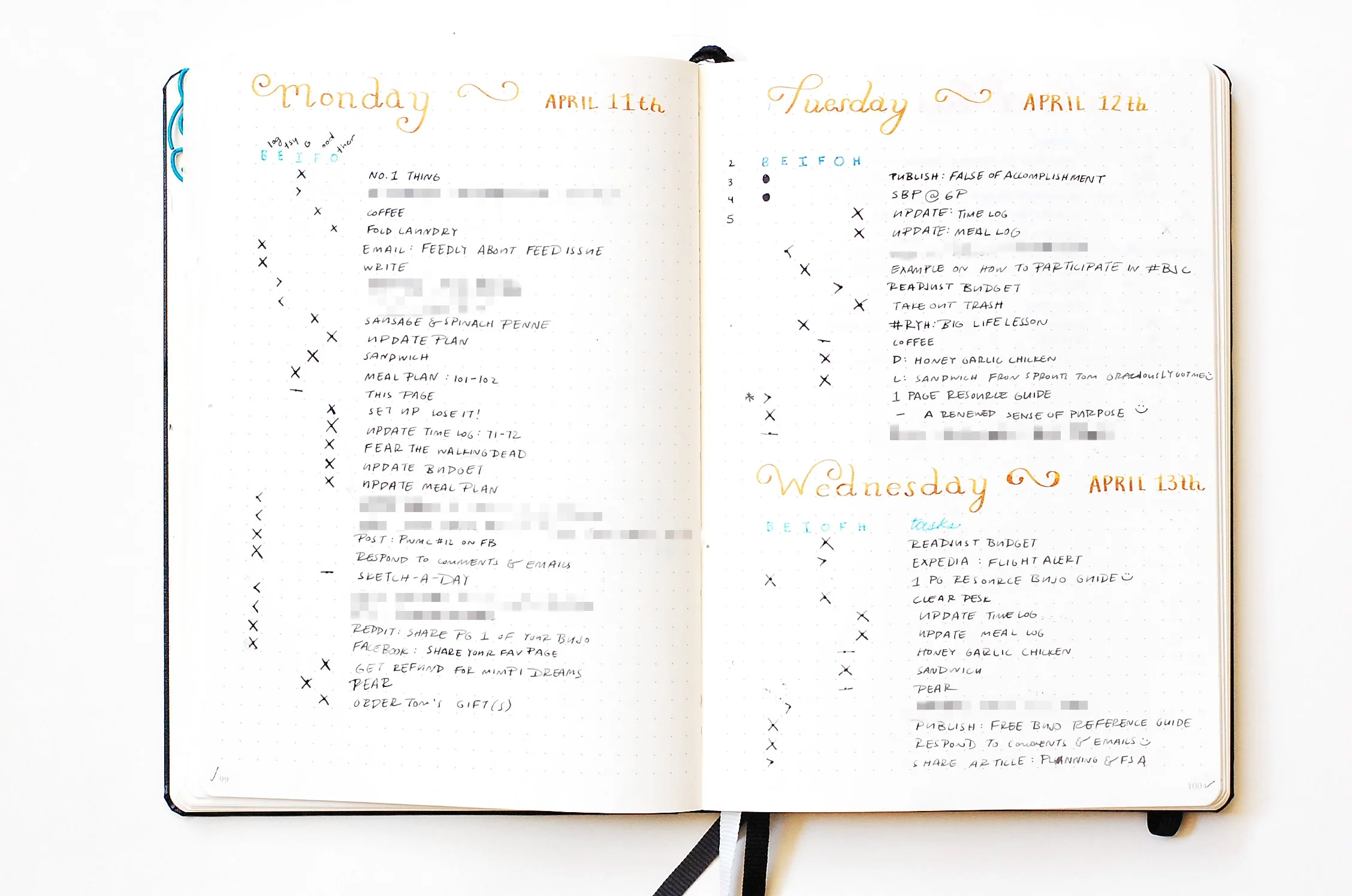 april 2016 bullet journal daily log