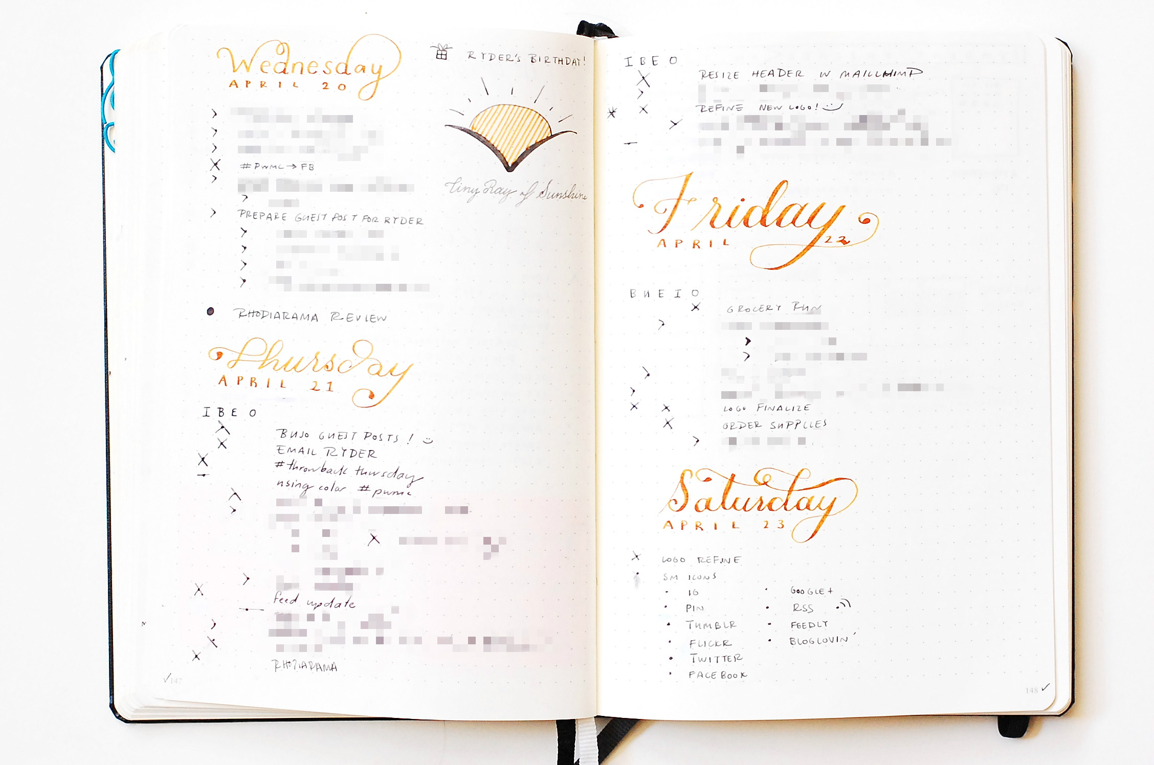mixed types of daily logs - bullet journal