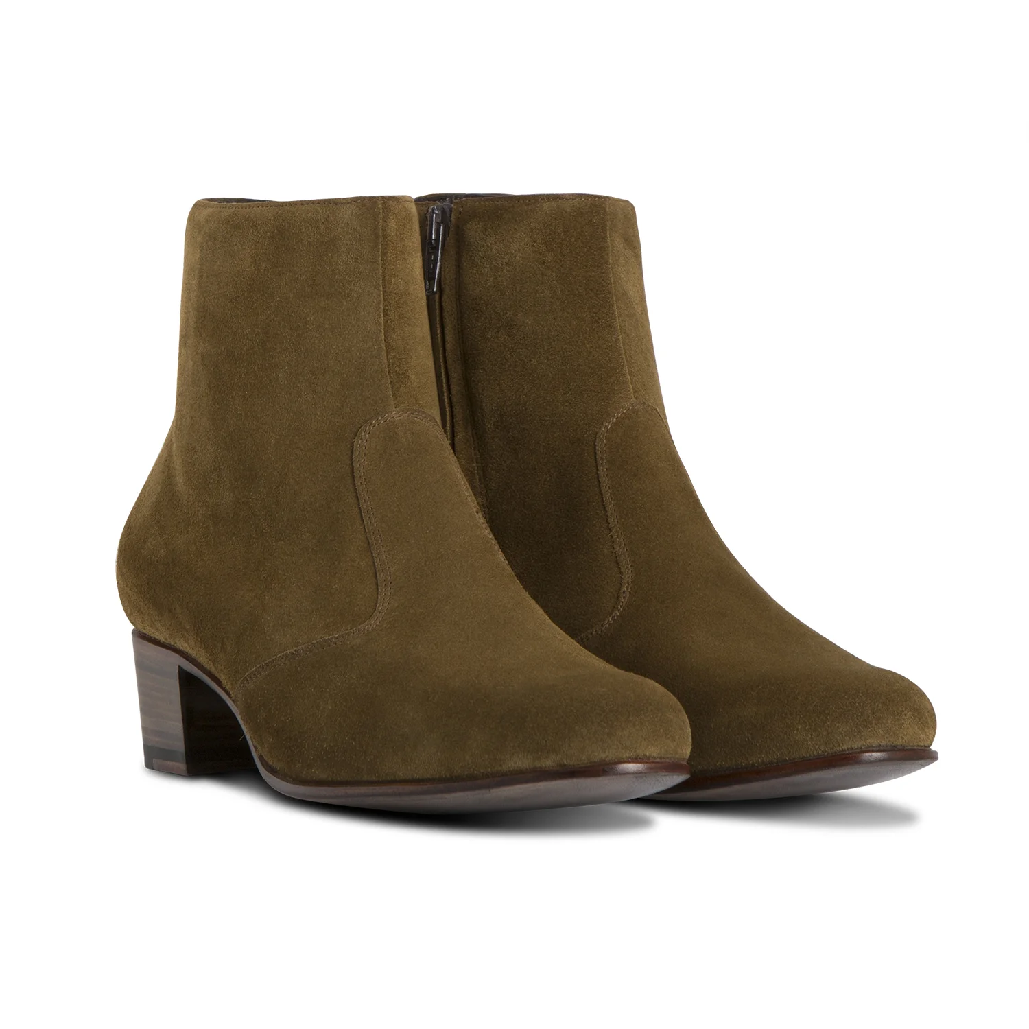 WOMENS TAN SUEDE CUBAN HEEL ZIP BOOT