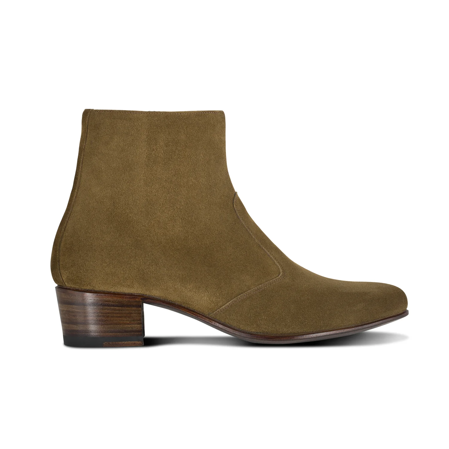WOMENS TAN SUEDE CUBAN HEEL ZIP BOOT