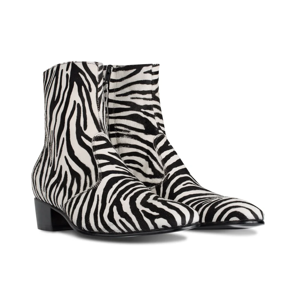 Men\'s Made in Italy Zebra Animal Print Ankle Boots Zara Women Flat Animal Zebra Print Leather Ankle Boots Size  main image 4