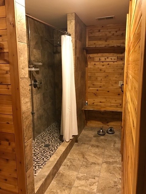 Shower for two just outside sauna