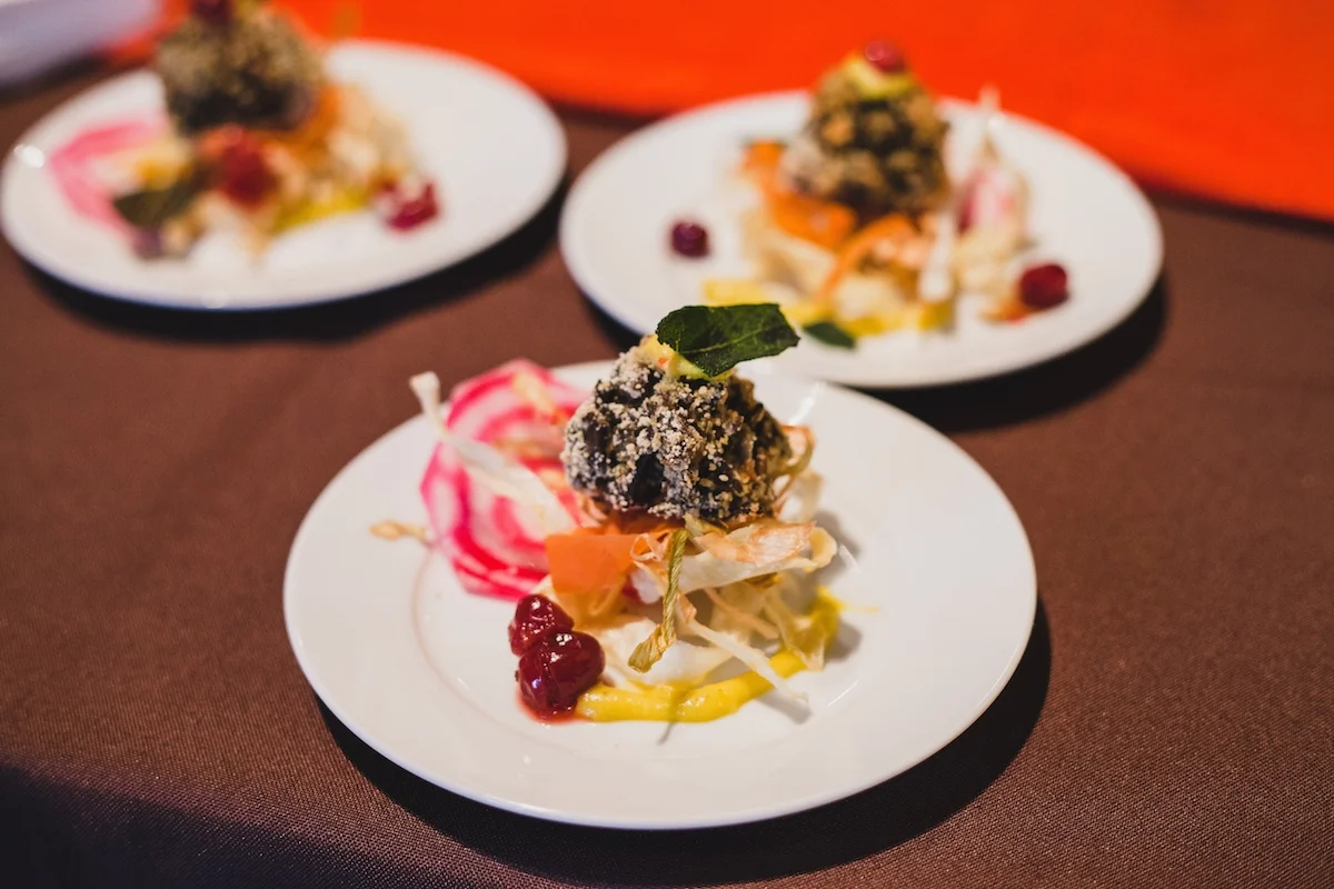 Chef Karen's Wild Rice and Smoked Cashew Suppli with a Vegetable Nest from RIPE 2014