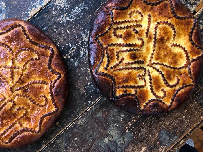 While Garni is interesting, I much prefer visiting Geghard monastery and picking up a few rounds of gata (a sort of bready coffee cake with a sweet filling). These were baked in a tonir, a clay oven in the ground.