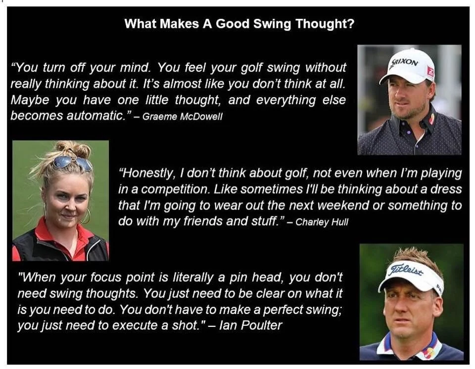 What Makes a Good Swing Thought? 🤔
Here&rsquo;s what TOUR players actually say&hellip;

Graeme McDowell, Charley Hull, Ian Poulter &mdash; all different players, same theme:

👉 Great golf isn&rsquo;t about filling your mind with swing thoughts.
It&