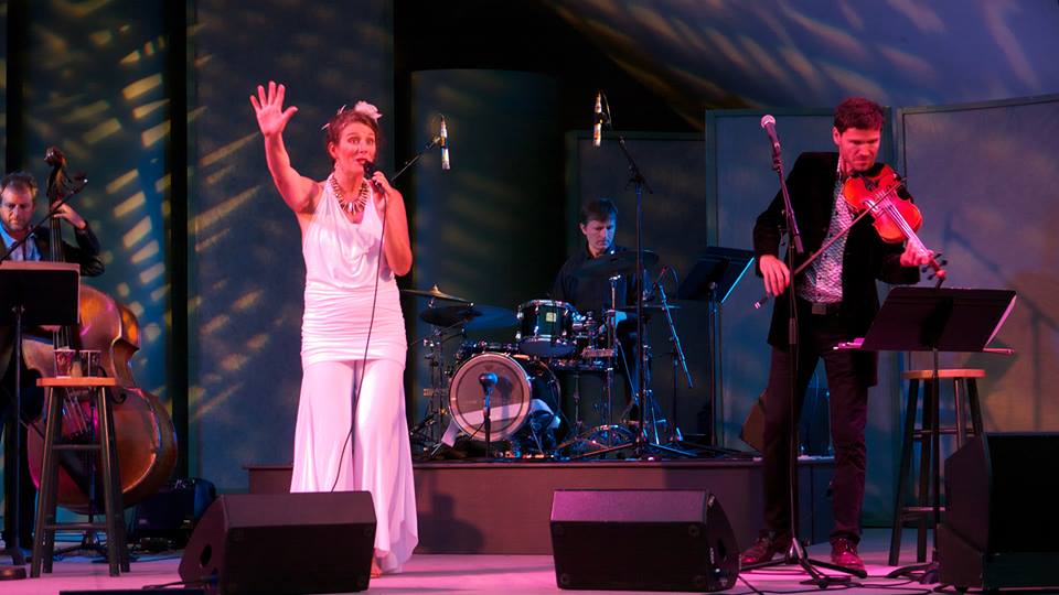 On stage at Butchart Gardens.