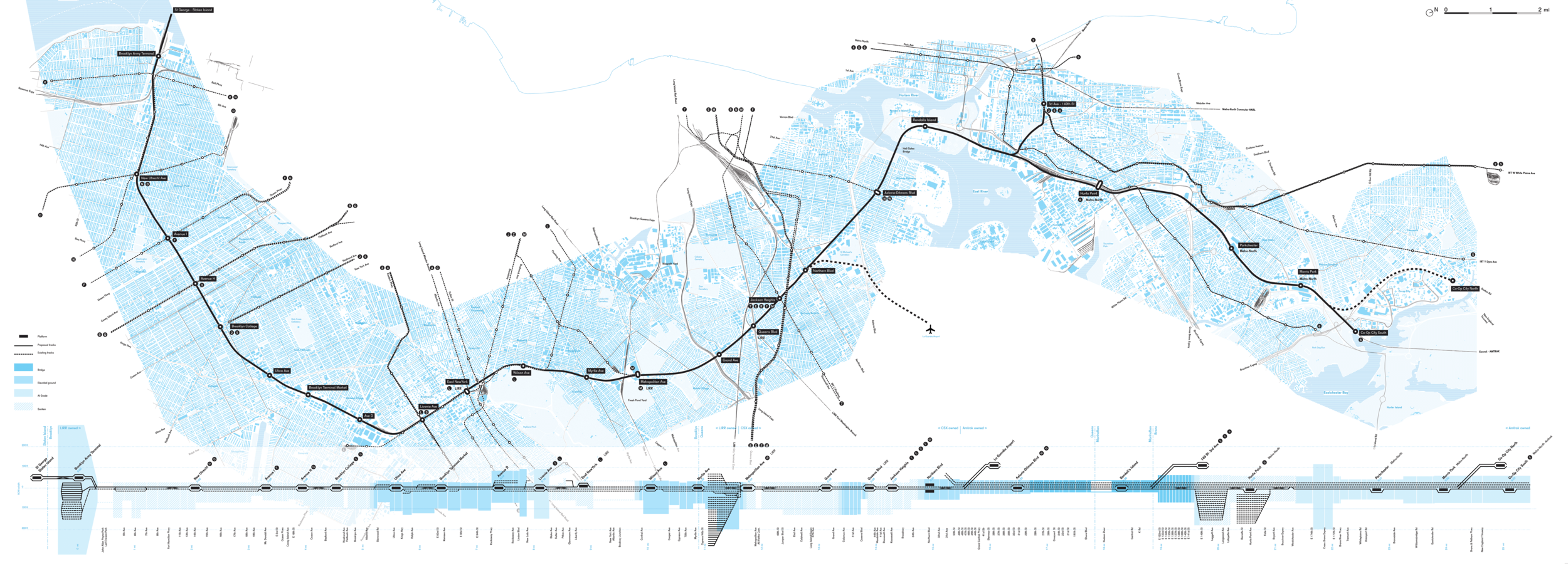 Existing conditions along the proposed Triboro line.