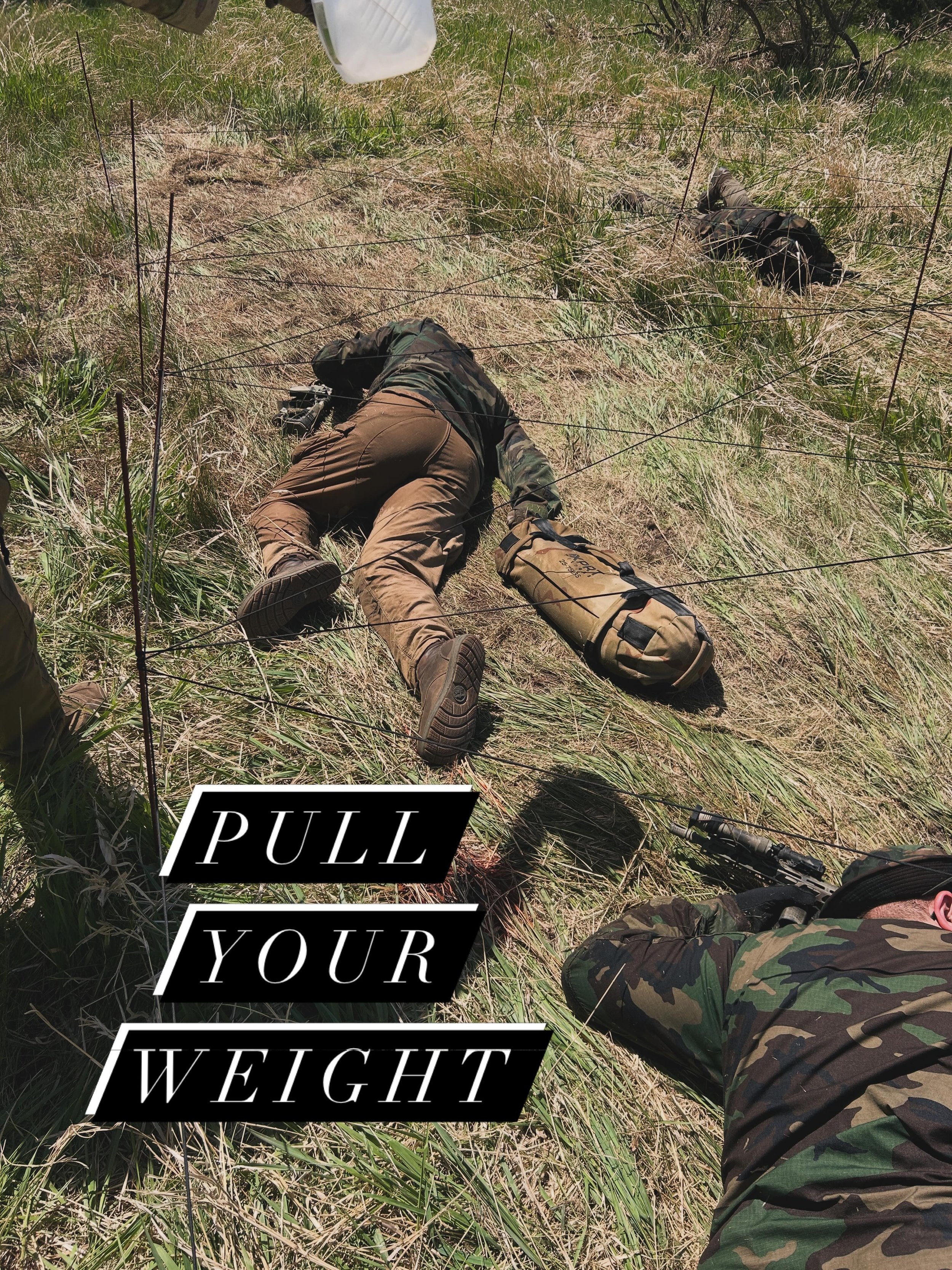 60ish pound sandbag being dragged during low crawl.